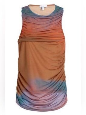 Topshop Gradient Ruched Backless Dress in Peach, Blue & Mustard